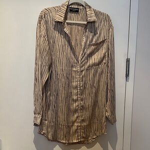 Kittenish Beige and Black Striped Button Down Shirt